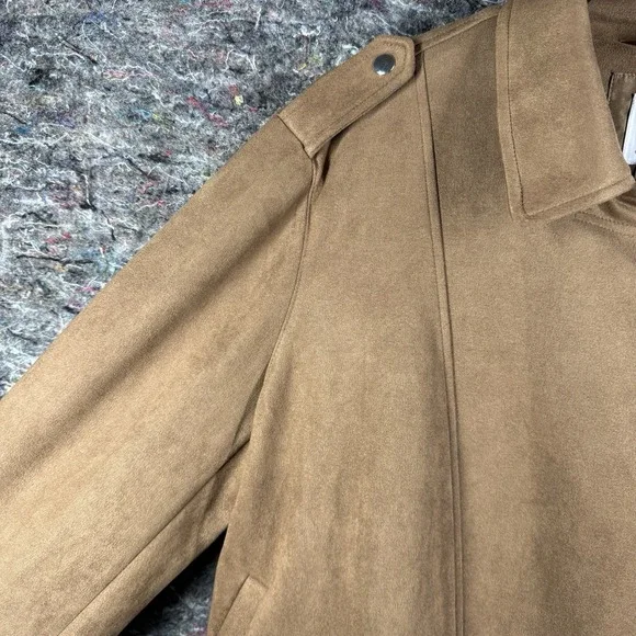 LC Lauren Conrad Moto Jacket Women 1X Brown Faux Suede Asymmetrical Zip - Picture 3 of 14